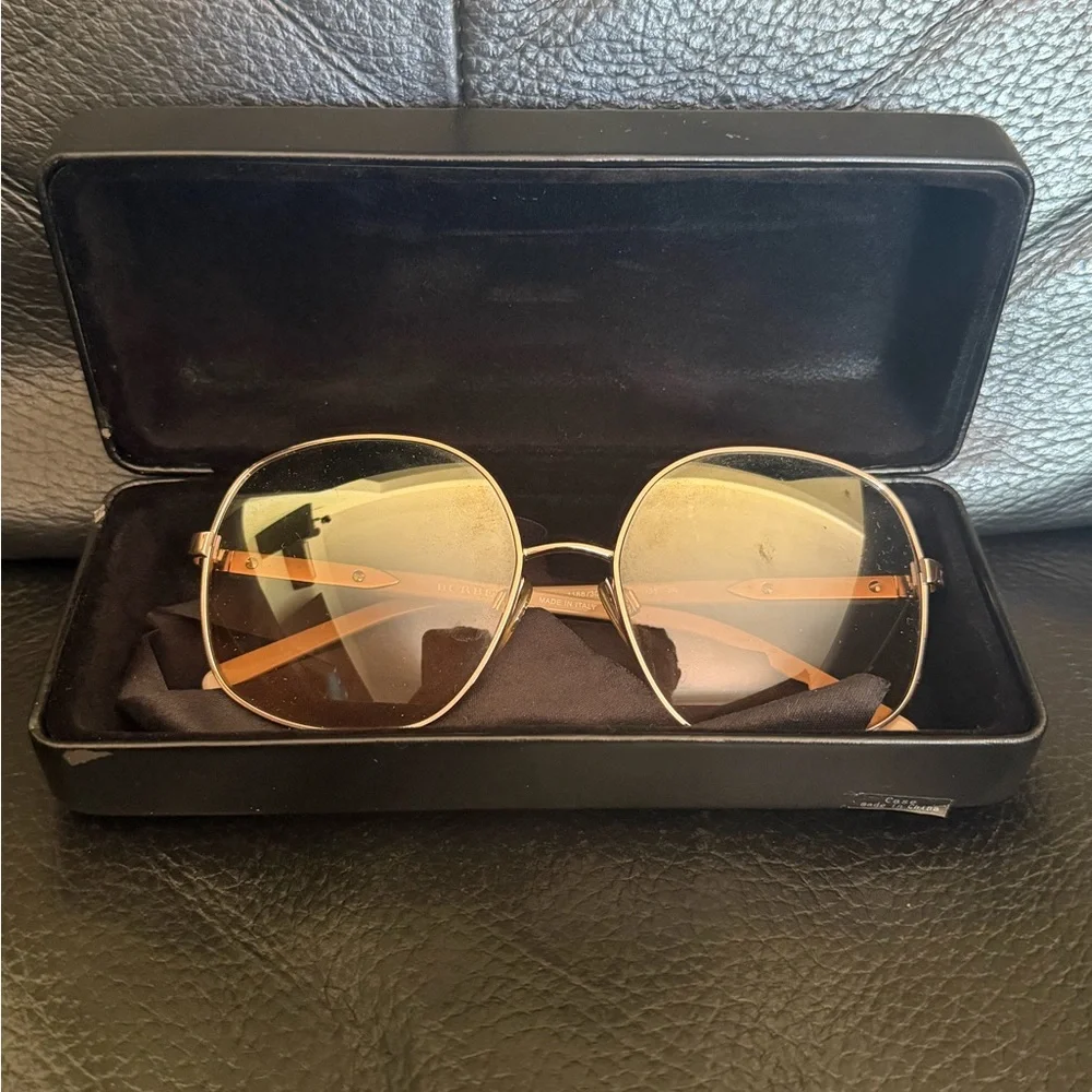 Burberry Rose Gold Metal Frame Sunglasses with Brown Lenses